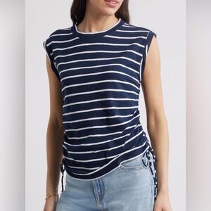 Caslon Navy and White Striped Ruched Tank size Medium - EUC worn once!